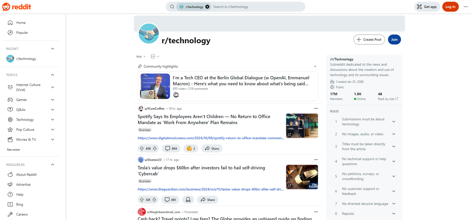 Reddit (Technology Subreddit)