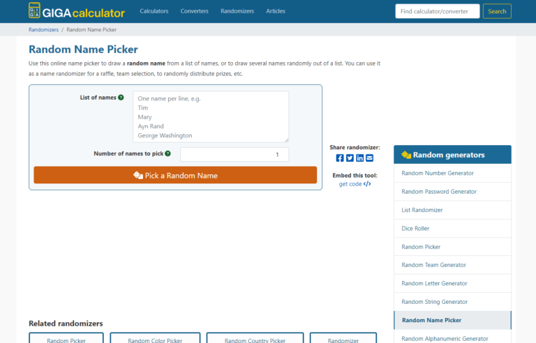 Gigacalculator Random Name Picker